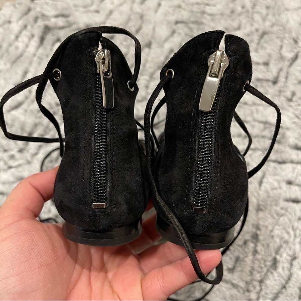 Kendall & Kylie Black Suede Lace Up Ballerina Flats Pointy Toe Size 6.5 - Picture 7 of 10
